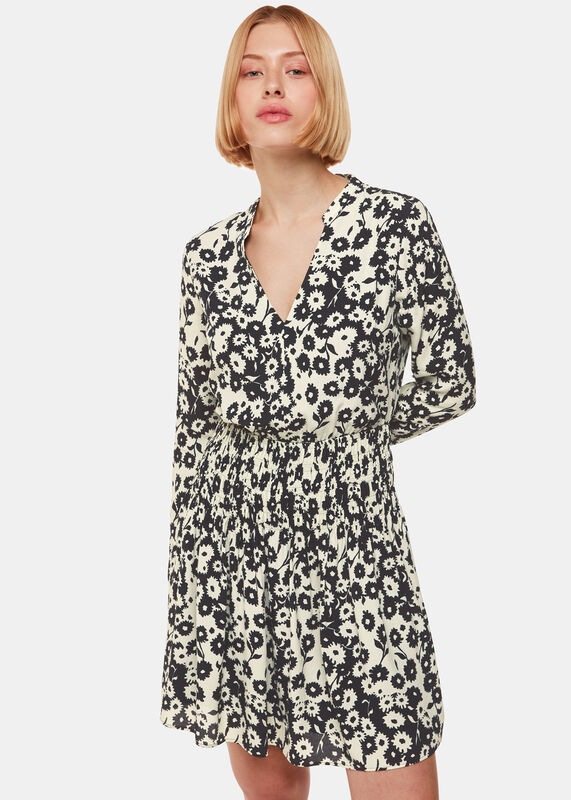 Black Riley Floral Shirred Dress